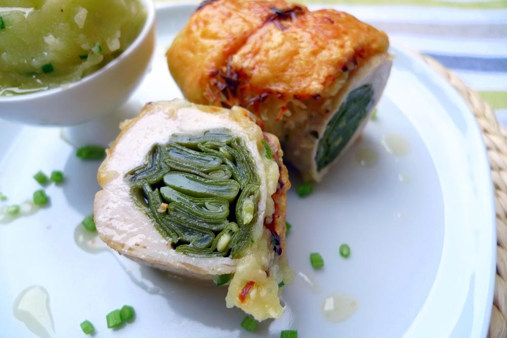 Receta de Pechugas rellenas de judías verdes gratinadas