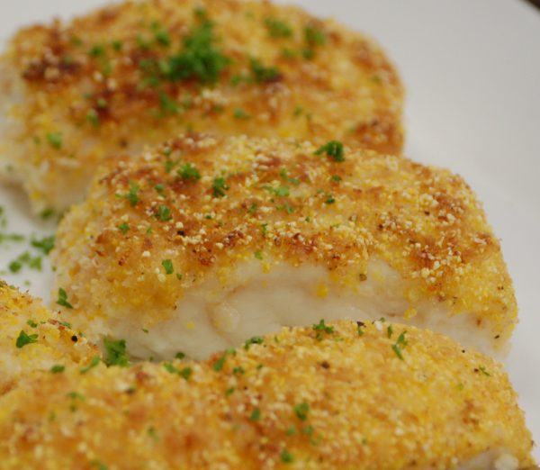 Mero al horno con costra de pan