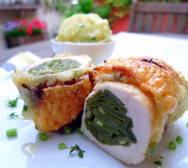 Receta de Pechugas rellenas de judías verdes gratinadas