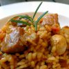 Arroz con pollo de corral y secreto de cerdo ibérico