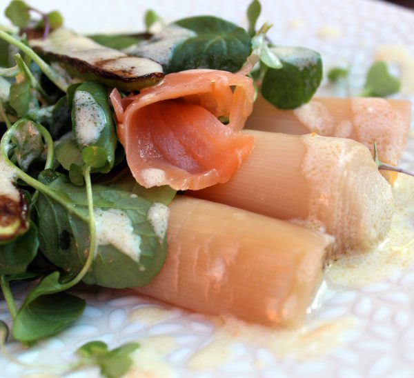 puerros con salmon ahumado